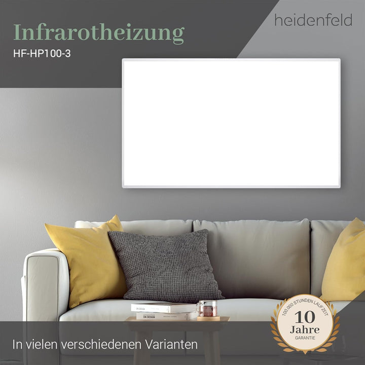 Heidenfeld Infrarotheizung HF-HP100 / 100-1 / 106 / 110 / 130 / Weiss - 300 - 1200 Watt - inkl. Ther