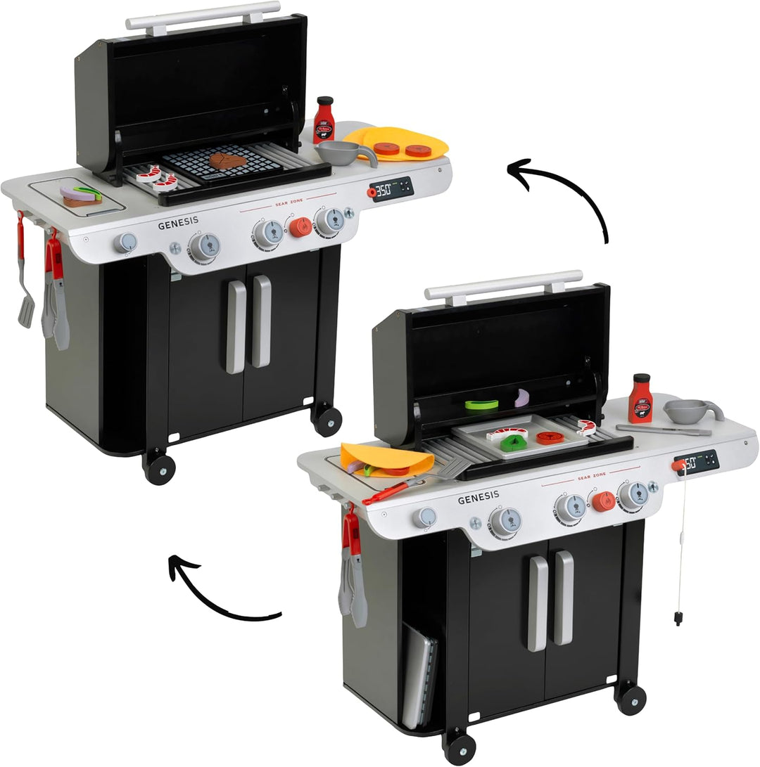 Theo Klein 9445 Weber Grill Genesis aus Holz inklusive Einsätze für Steak, Pizza oder Gemüse Mit Foo