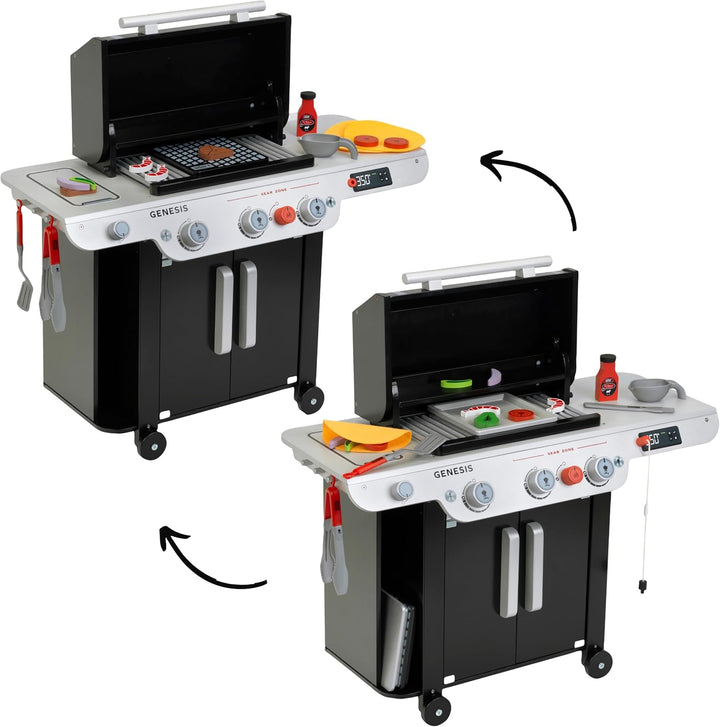 Theo Klein 9445 Weber Grill Genesis aus Holz inklusive Einsätze für Steak, Pizza oder Gemüse Mit Foo