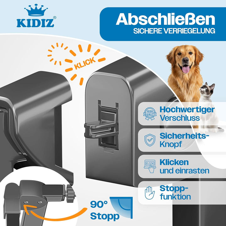 KIDIZ Treppenschutzgitter ohne Bohren | Verstellbare Breite: 88-94 cm, 75 cm hoch, Türschutzgitter u