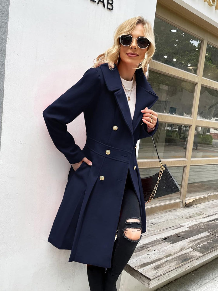 GRACE KARIN Damen Mantel Wintercoat Revers Zweireihiger Mantel Knielang Trenchcoat Winter Lang A-Lin