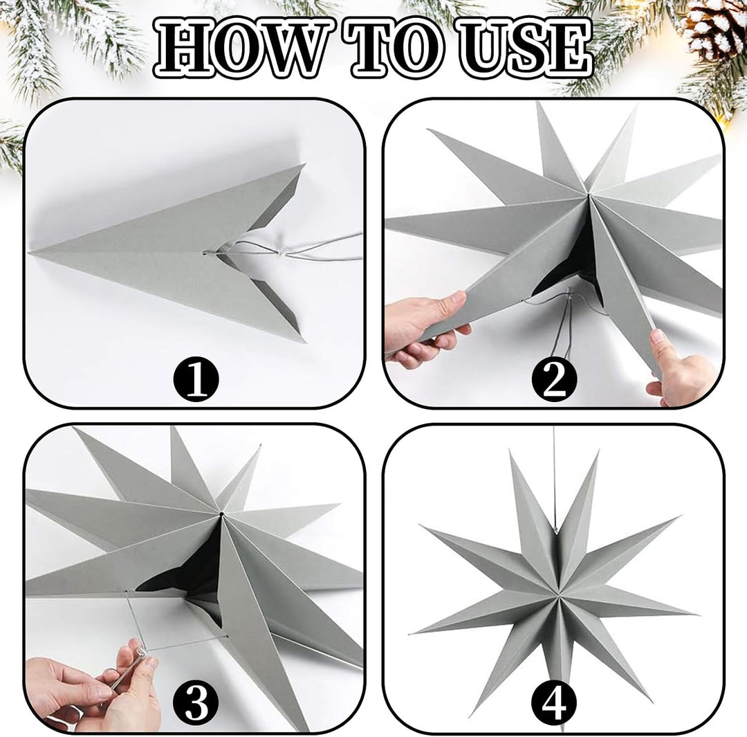 SUNBEAUTY 3 Stück Papierstern Schwarz &amp; Weiss &amp; Grau 30cm,Papiersterne Zum Aufhängen,Weihnachten Pap