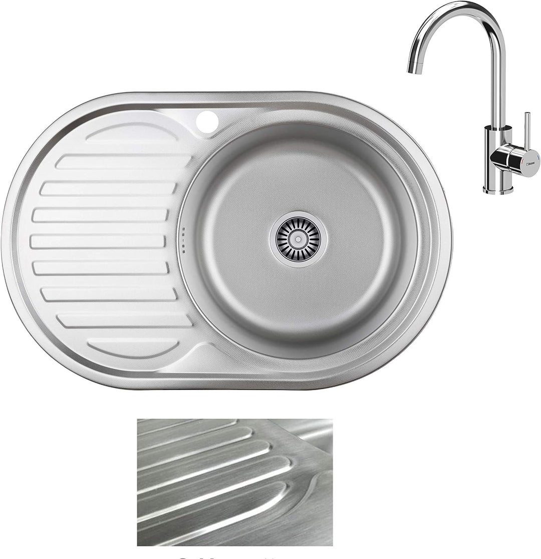 VBChome Einbauspüle mit Armatur 77x50 Satinstruktur ab 45er Unterschrank Edelstahl Küchenspüle Spüle