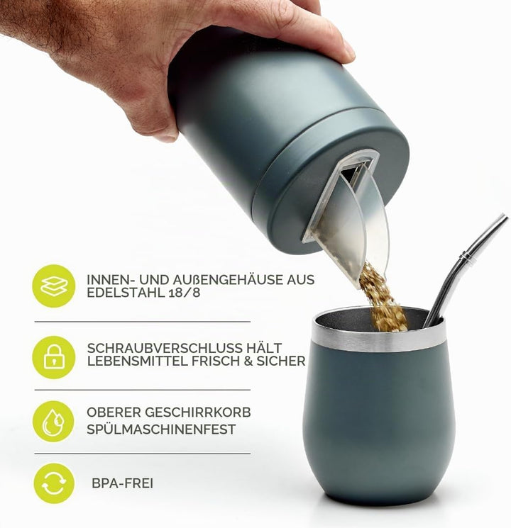 balibetov Yerba Mate-Behälter (Yerbero) mit AusgieÃƒŸer ââ‚¬â€œ Langlebige Behälter aus 304 Edelstah