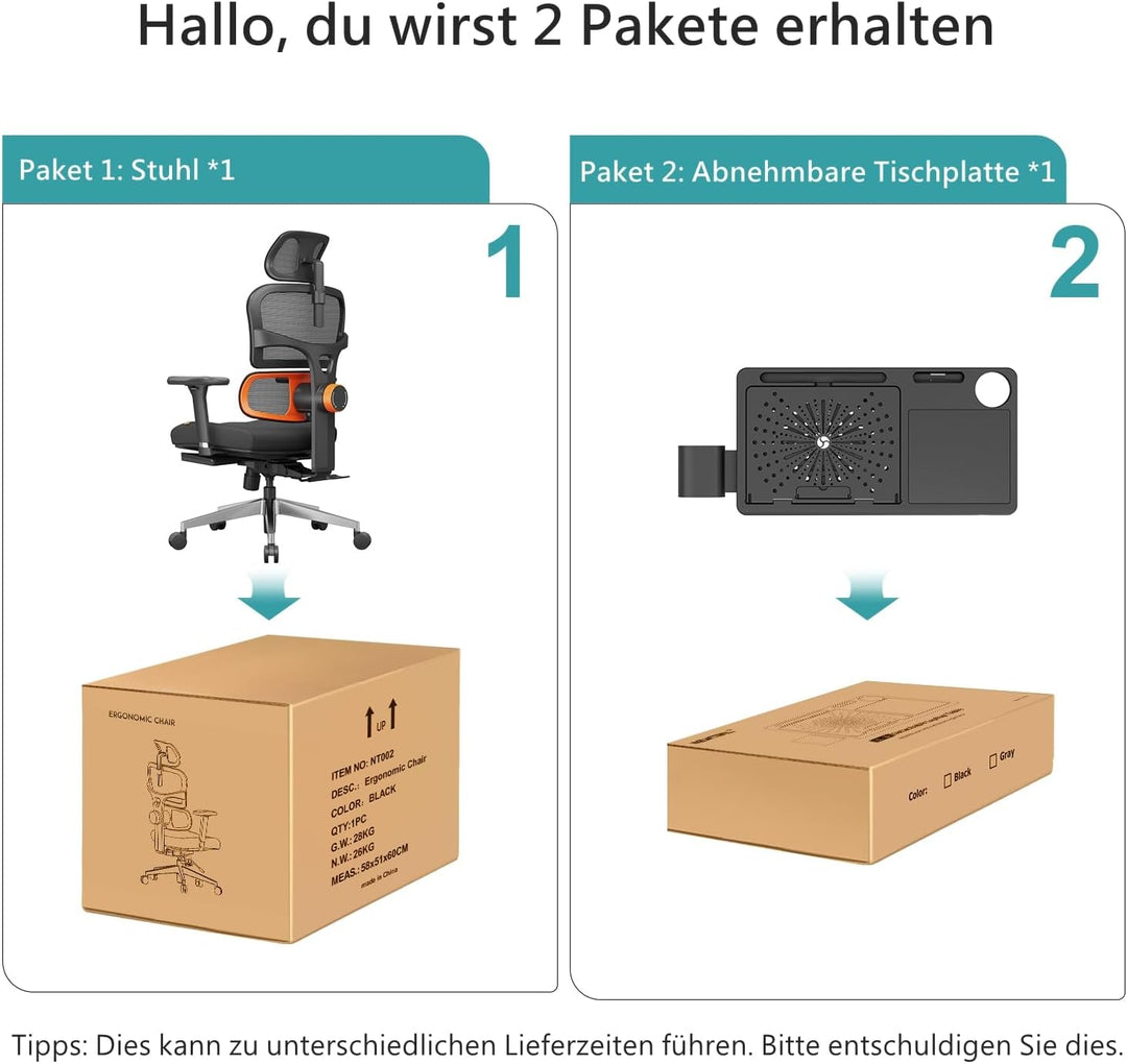 Newtral NT002 Bürostuhl Ergonomisch mit Fussstütze, Ergonomischer Schreibtischstuhl 150kg, Ergonomic