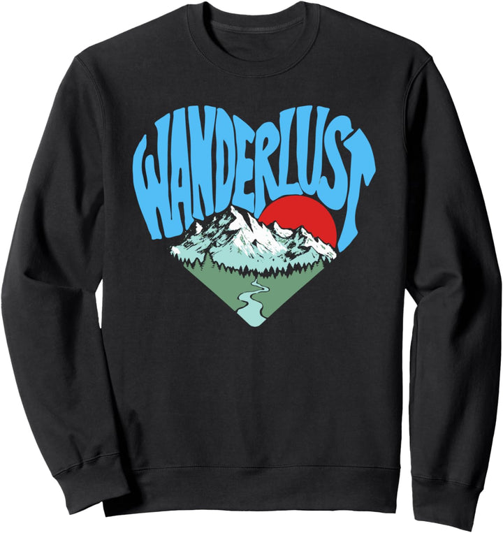 Wanderlust Retro Outdoor Nature Lover Heart Graphic Sweatshirt