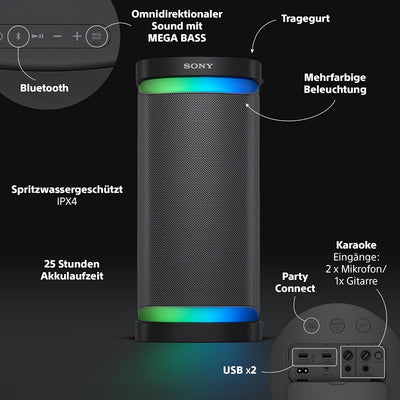 Sony SRS-XP700 kraftvoller Bluetooth Party Lautsprecher mit omnidirektionalem Partysound, Beleuchtun