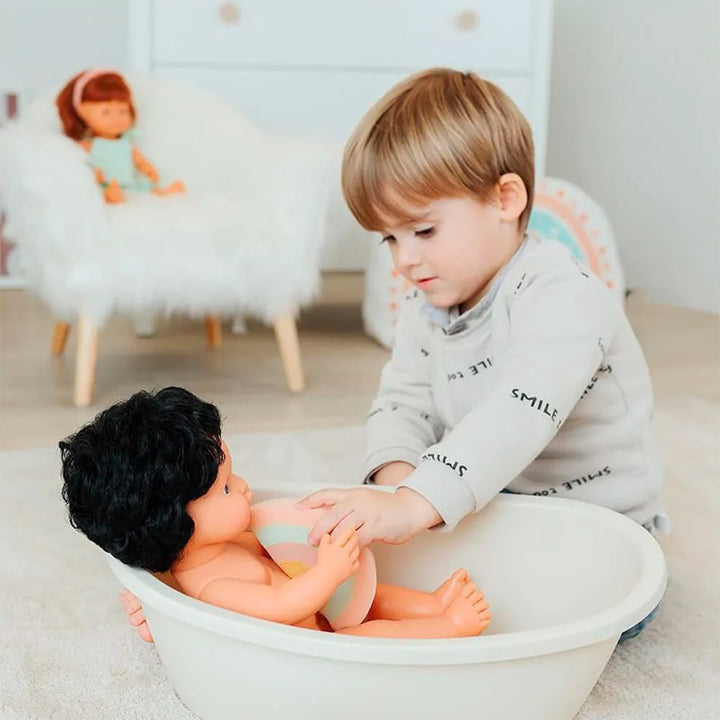 Miniland Dolls Badewanne mit Regenbogen-Schwamm, 31100, Beige