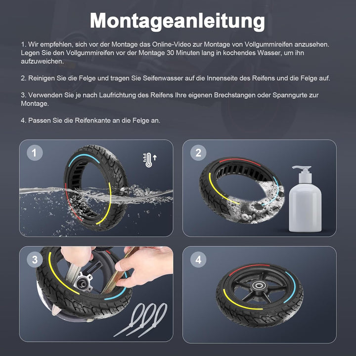 250 x 54 Vollreifen für Xiaomi 4 Pro (Gen 1) / 4 Lite Elektroroller, 10 x 2,125 Vollgummireifen für