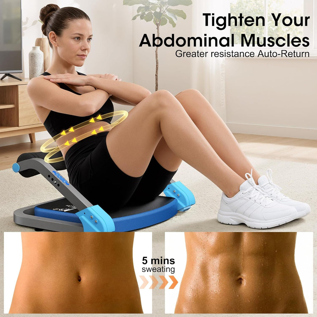 Bauchtrainer, Sit-Up Gerät mit zwei Zugseilen, 4-fach einstellbarer Widerstand, automatischer Rückpr