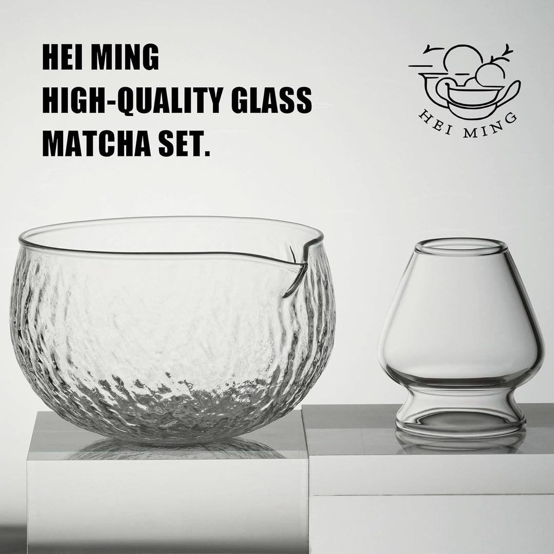 HEI MING Matcha Set hat 8 Teile, Zeremonielles Matcha Tee Set, Glas Matcha Schale und handgemachter