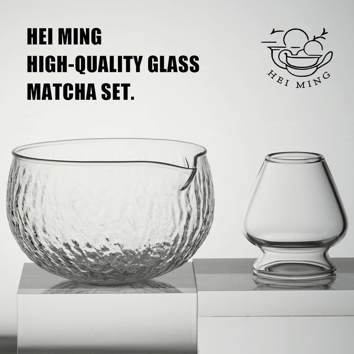 HEI MING Matcha Set hat 8 Teile, Zeremonielles Matcha Tee Set, Glas Matcha Schale und handgemachter