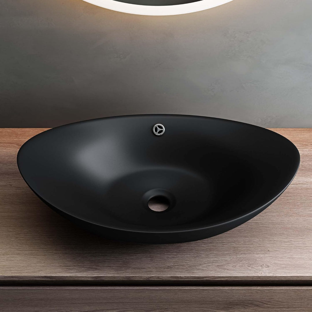 Mai & Mai Aufsatzwaschbecken Oval aus Keramik 59x38cm matt Anthrazit Waschschale Waschtisch mit Nano