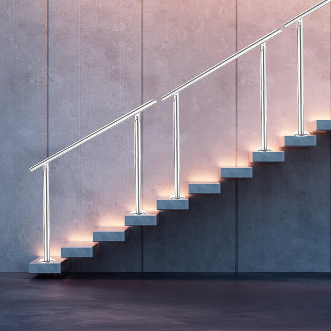 Joparri Treppengeländer 80cm mit 2 Querstreben, Edelstahl Handlauf Winkelverstellbar, Geländer für I