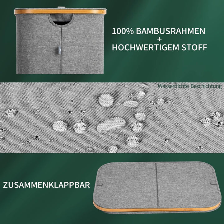 Tiklife Wäschekorb mit Deckel 2 Fächer Wäschekorb Wäschesack Wäschesortierer Wäschebox Faltbare Wäsc