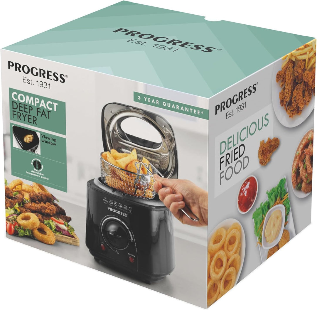 Progress EK2969PBLKVDE Kompakte 1L Mini-Fritteuse - Herausnehmbarer antihaftbeschichteter Frittierko
