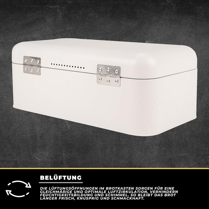 Brotkasten Gross Metall Weiss - 42,5x23x16,5 cm - Brotbox - Bread Box mit Griff - Brotkästen Edelsta