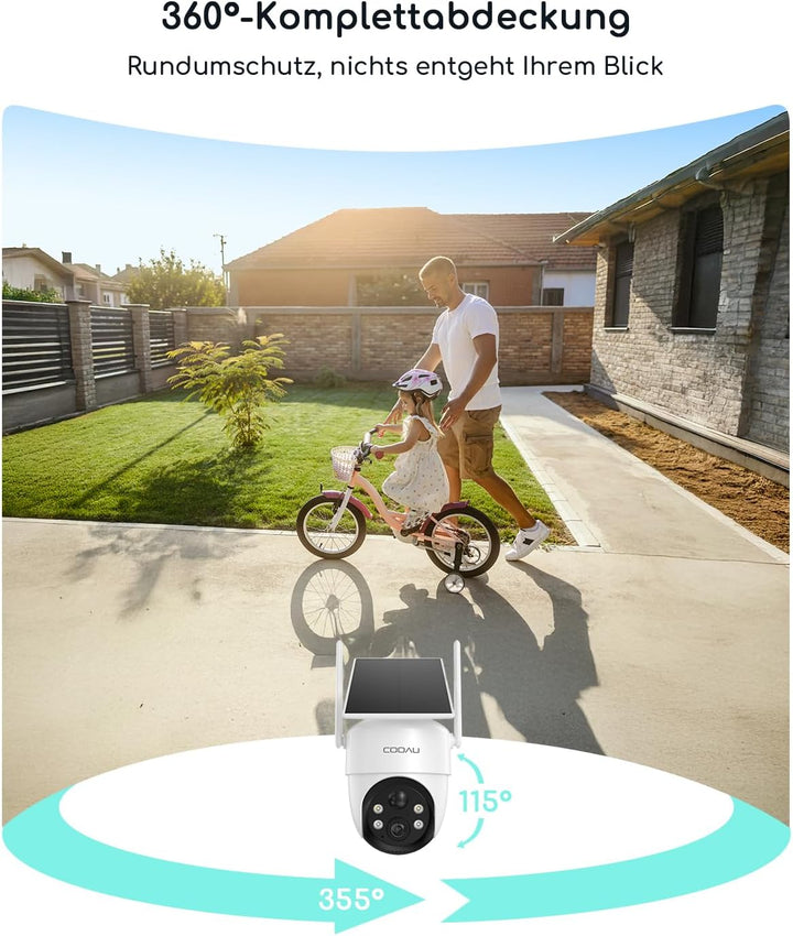 COOAU Überwachungskamera Aussen Akku Solar-2K Outdoor WLAN Kamera Überwachung Aussen mit Kabellose I