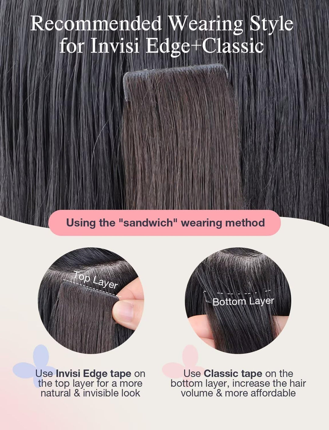 DOORES Injected Tape in Weft Haarverlängerungen, 35 cm 25 g 10 Stück, Tiefschwarz, innovative Injekt