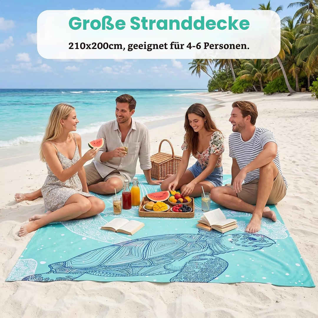 Zocipro Stranddecke Sandfrei 210x200cm – Ultraleicht, Wasserdicht &amp; Faltbar – Picknickdecke mit 4 He