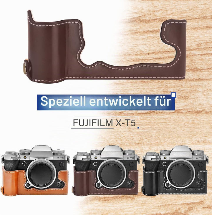 Rieibi Fuji XT5 Schutzhülle – hochwertige PU-Leder-Halbtasche für Fujifilm X-T5 Digitalkamera – Körp