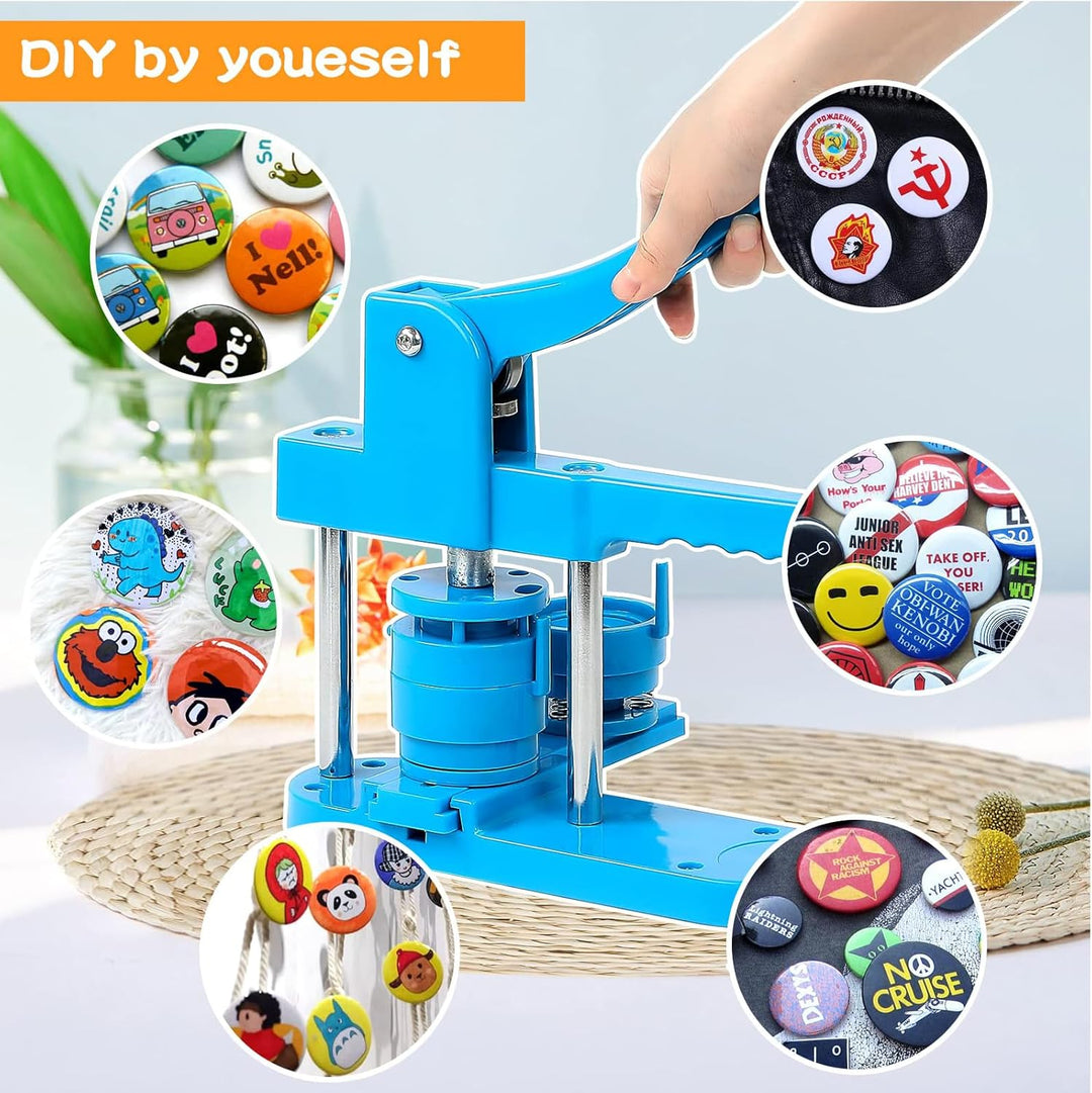 Badge Button Maker Machine (25/32/58mm) 3-in-1 Pin Maker with 300pcs Button Parts, Badge Button Pres