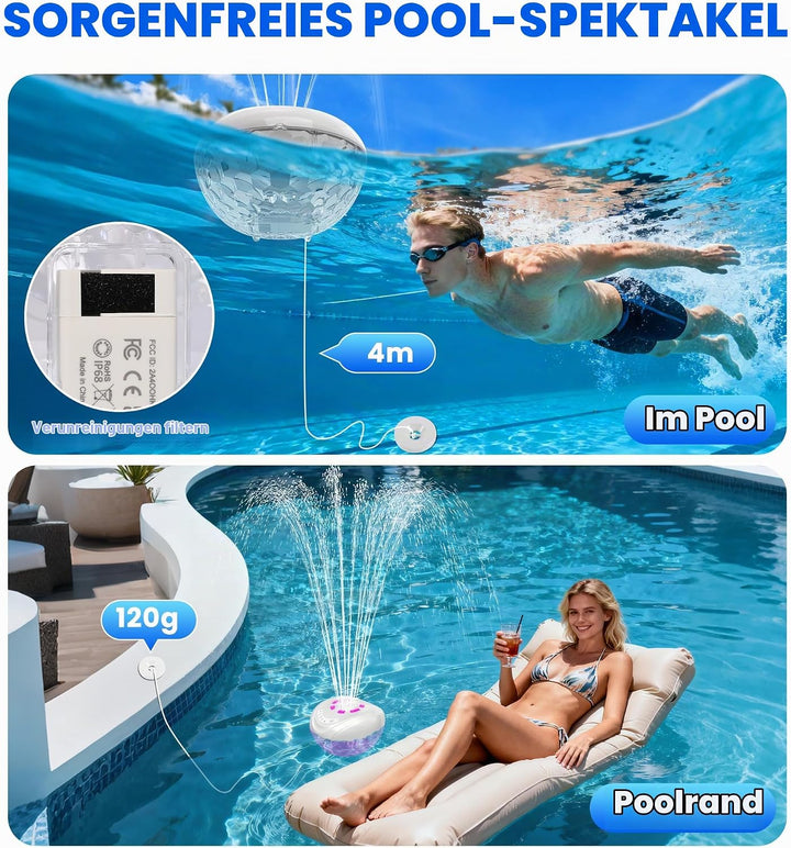 Luxfero 3 in 1 Pool Lautsprecher mit Springbrunnen &amp; Pool Licht,Schwimmender Bluetooth Lautsprecher