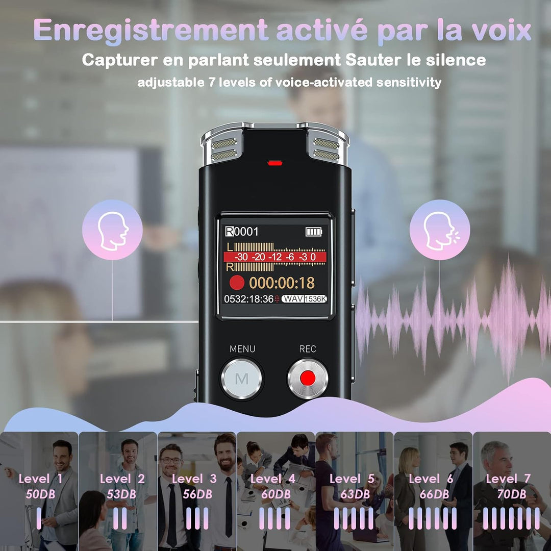 EVISTR Digitaler Voice-Recorder, 128 GB – Tonaufnahmegerät mit Sprachsteuerung und Geräuschreduzieru