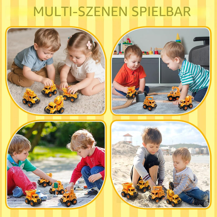 Baufahrzeug Spielzeug ab 1 2 Jahre Jungen & Mädchen – 4 STK. Push-and-Go Auto Set mit Bagger, LKW Ki