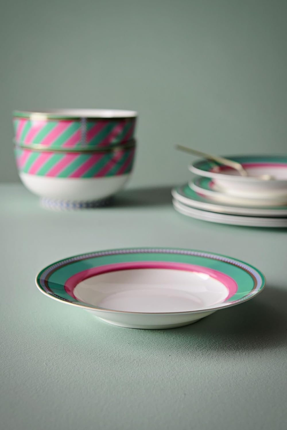 Pip Studio Chique Stripes Suppenteller pink-Green 23,5cm