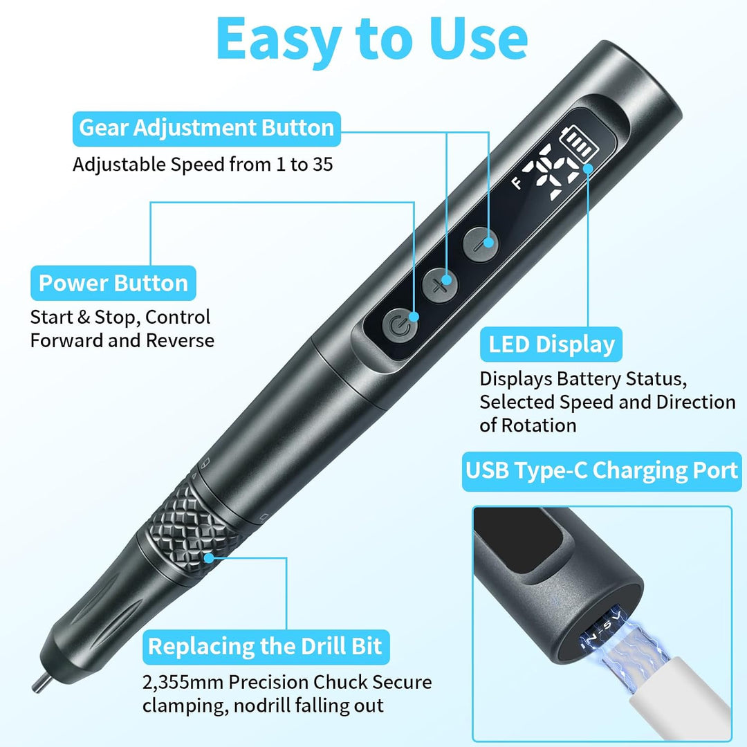 CGBE 35-Gang-Regler Gravierstift mit 58 Gravurzubehör: USB-Aufladung Elektrischer Mini Gravurstift S