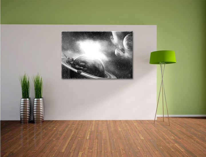 Pixxprint Planeten und Meteoriten als Leinwandbild/Grösse: 100x70 / Wandbild/Kunstdruck/fertig bespa