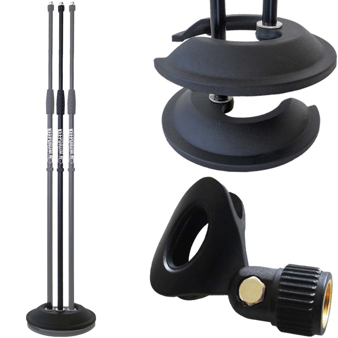 keepdrum MS096 Mikrofonständer gerade, ausziehbar mit Guss-Sockel + universal Mikrofonklemme MS096 +