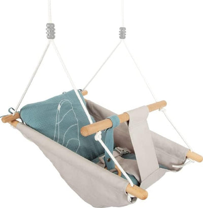 small foot Babyschaukel Seaside aus Holz und Stoff, Moderne Indoor-Schaukel mit Gurt für Babys, ab 1