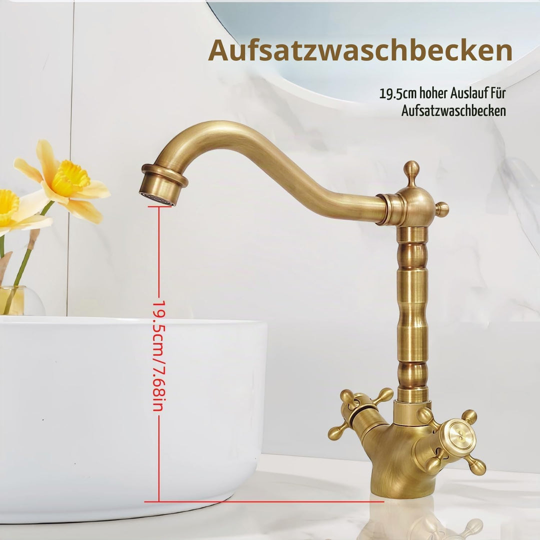 Wasserhahn Küche Bronze Antike, Wasserhahn Waschbecken Bad Hoch Messing Retro, Zweigriff Mischbatter