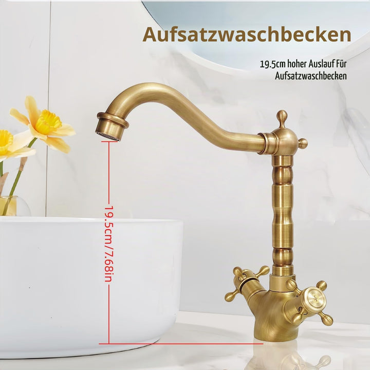 Wasserhahn Küche Bronze Antike, Wasserhahn Waschbecken Bad Hoch Messing Retro, Zweigriff Mischbatter
