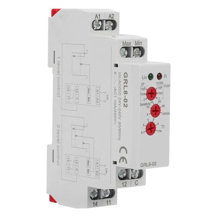 Niveaurelais, GRL8-02 AC/DC 24V-240V 10A Niveaurelais zur Überwachung des Flüssigkeitsstands in Beck