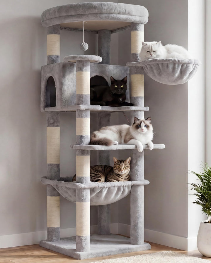 Heybly 135cm Eck Katzenbaum für Grosse Katzen, Natursisal-Kratzstämme, platzsparendes Eckdesign, fäc