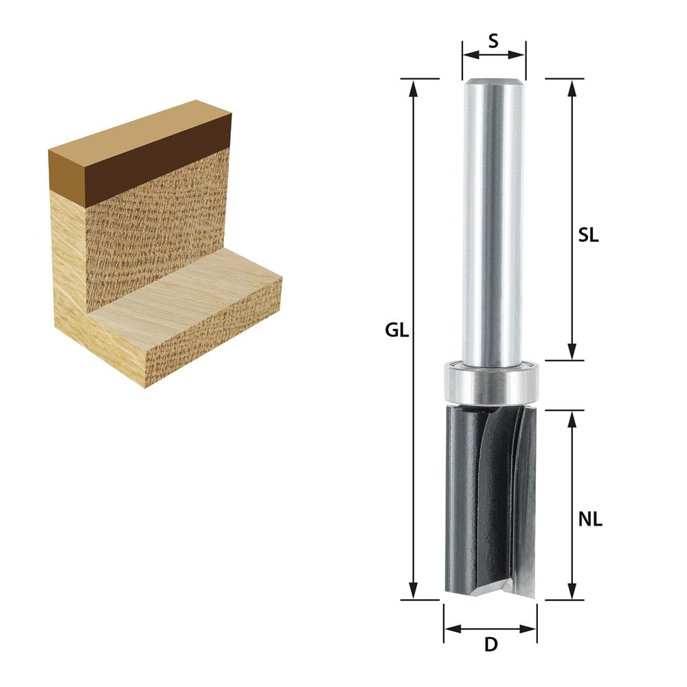 ENT 11653 Bündigfräser HW, Schaft (S) 8 mm, Durchmesser (D) 12,7 mm, NL 25 mm, SL 32 mm, GL 62 mm, m