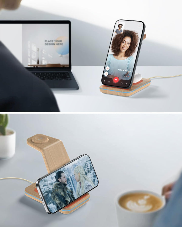 JoyGeek 3 in 1 Kabelloses Ladegerät, Faltbar Wireless Charger für i Phone 16/15/14/13/12/11/X, Induk