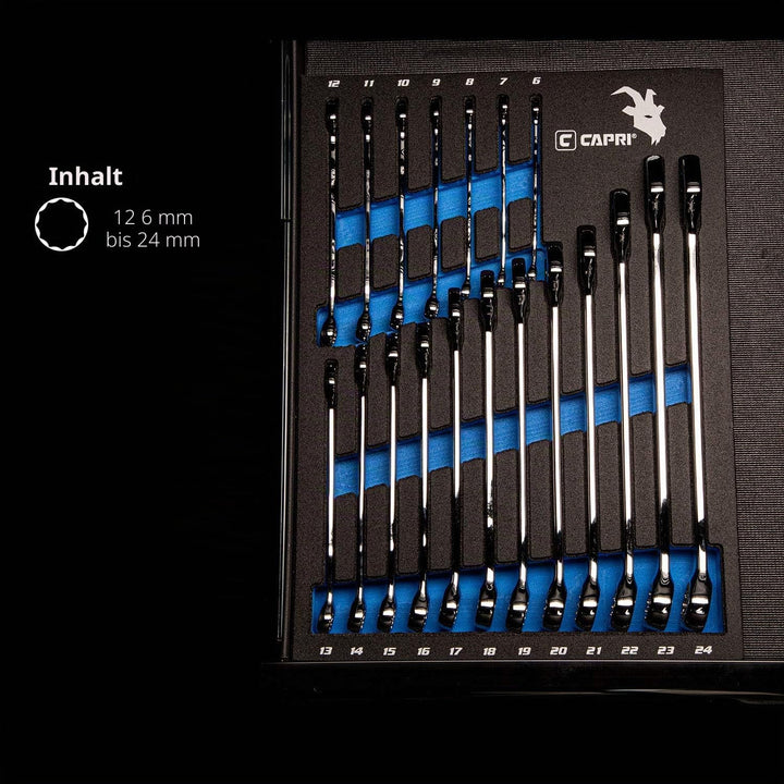 Capri Tools SmartKrome Ringmaulschlüssel-Set mit der Mechanikerablage, CP11390MT, 19-Piece Metric/Me