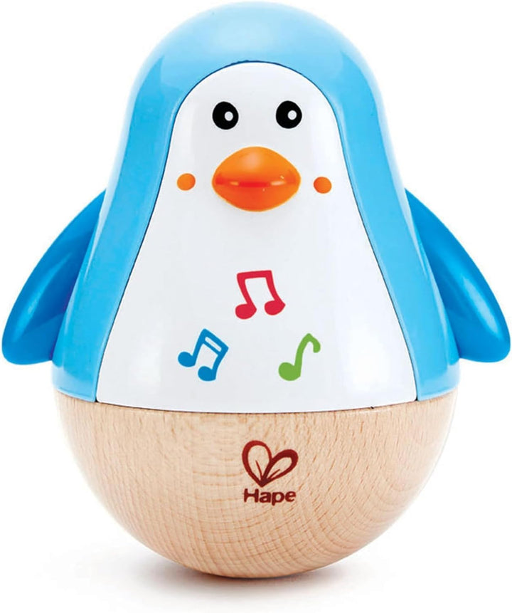 Hape E0331 - Stehauf-Pinguin, Stehaufmännchen mit Klang, blau, ab 6 Monaten & E0327 - Roter Regenmac