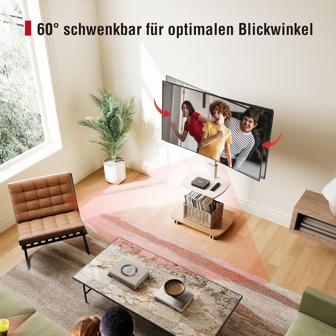 AOKCOS TV Ständer Rollbar mit Holzablage Regal, Fernsehständer auf Rollen für 32-65 Zoll Fernseher,