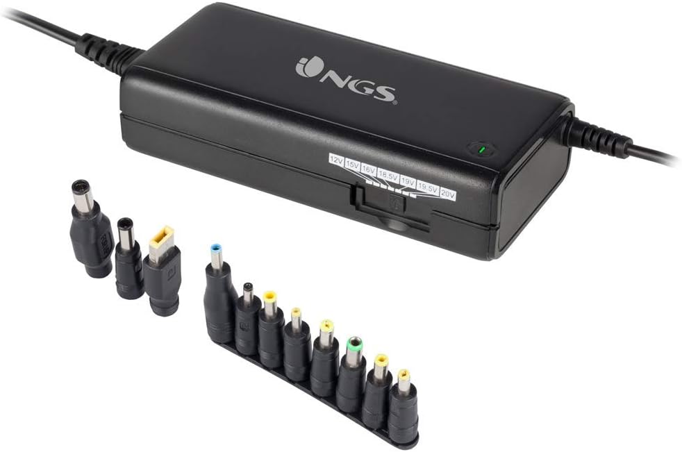 NGS BAN - Manuelles 90W Universal-Laptop-Ladegerät, Ladegerät mit 11 Adaptern, kompatibel mit HP, De