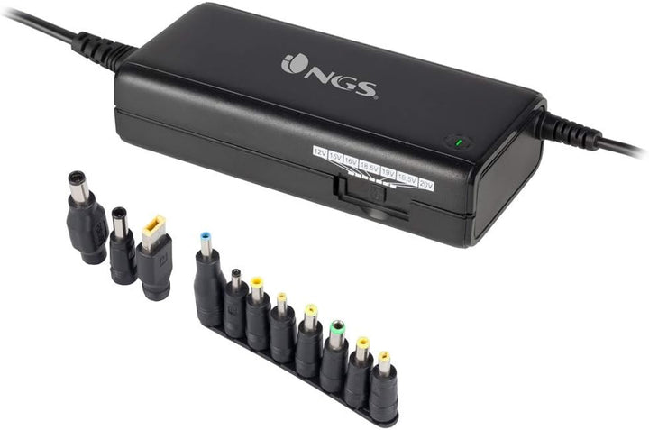 NGS BAN - Manuelles 90W Universal-Laptop-Ladegerät, Ladegerät mit 11 Adaptern, kompatibel mit HP, De