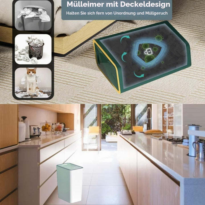 9L Mülleimer Bad,Schmaler Mülleimer Mit Deckel Mülleimer Geruchsdicht Pop-Up Deckel PP Material für