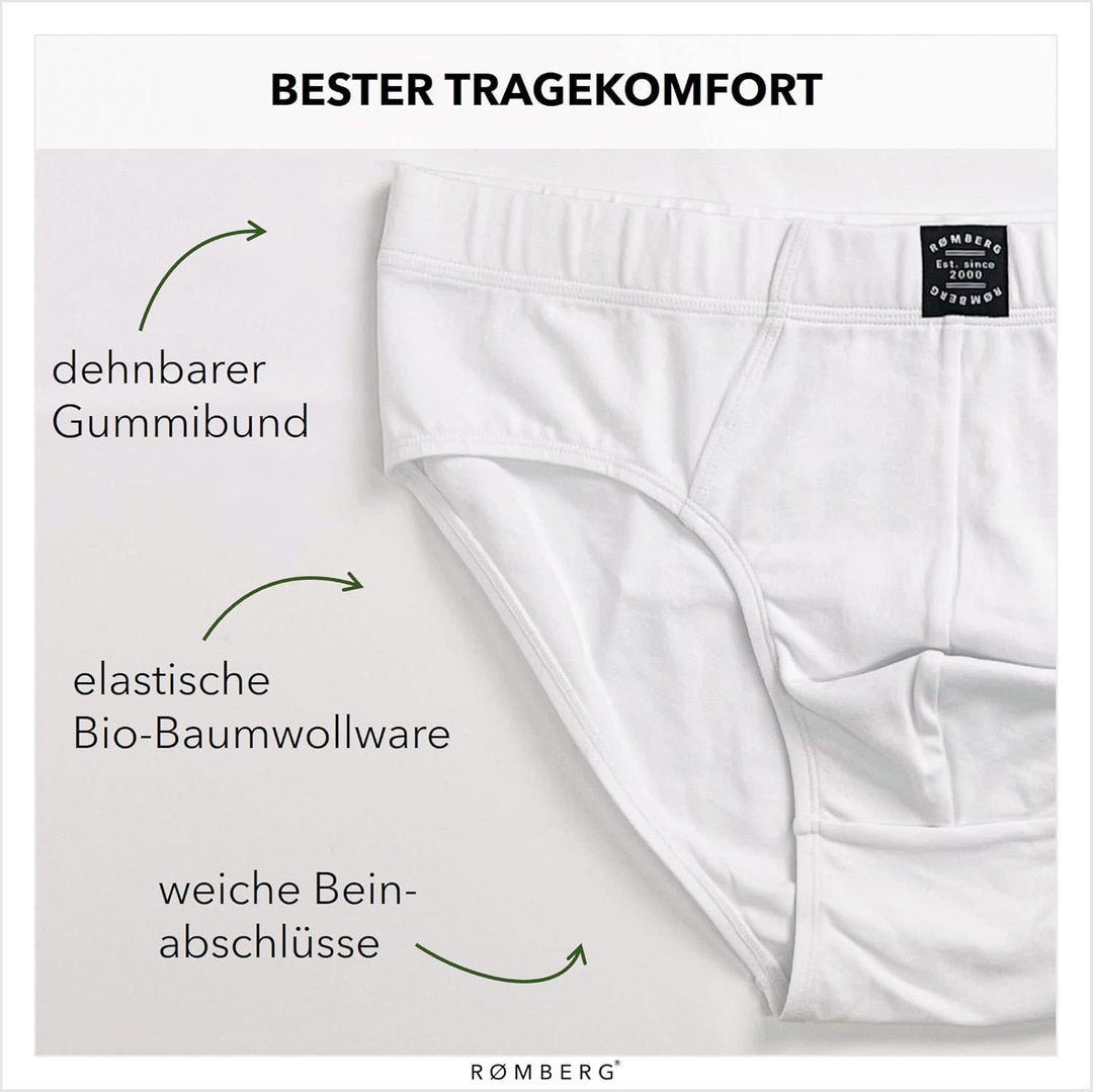 Romberg Herren Unterhose, klassischer Slip, 6er Pack aus nachhaltiger Bio-Baumwolle (GOTS Zertifizie