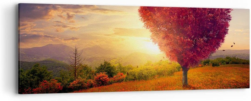 Panorama Bilder auf Leinwand Baum Wiese Blume Leinwandbild mit Rahmen 90x30cm Wandbilder Dekoration