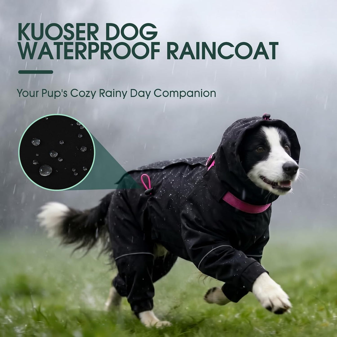 Kuoser Regenmantel Hund, Regenjacke Hund Wasserdicht, Schwarz XS, Schwarz XS