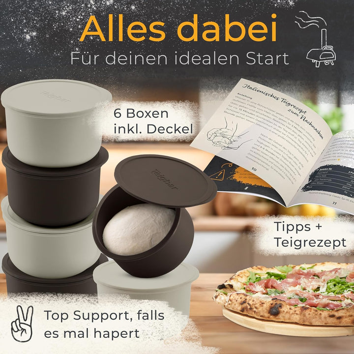 Teigbar« Pizzaballenbox mit Deckel, 6er Set - platzsparende Teigbox aus löse-leichtem Silikon - bis